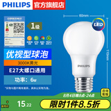 飞利浦（PHILIPS）LED灯泡节能灯超大球泡光源E27大螺口灯饰电灯泡替换白炽灯超亮 1级能效-优视型6W-3000K E27螺口