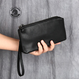 ANDSEEYOU品牌 休闲男士手包 真皮手拿包 大容量收纳包 复古手机包 头层牛皮拉链包 长款钱包 经典黑