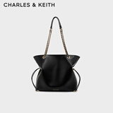 CHARLES&KEITH大容量柔软抽绳链条福袋包托特包包女包生日礼物CK2-20782654 Black黑色 L