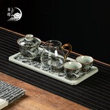 来尊景德镇老陶泥墨龙出海功夫茶具陶瓷干泡盘家用泡茶器盖碗茶杯整套 老陶泥【墨龙出海】干泡盘套装