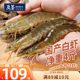 万景国产大虾 盐冻北海白虾(大号) 80-100只净重4斤 家庭聚餐海鲜