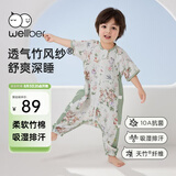 威尔贝鲁【吸湿排汗】婴儿睡袋1-3岁宝宝双层薄款透气儿童睡衣夏花园绿2XL