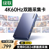 绿联HDMI双路视频采集卡4K60Hz 高清RGB24 适用Switch2尼康索尼相机手机平板电脑游戏直播录制95779