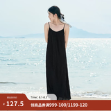 茵曼（INMAN）波西米亚吊带油画连衣裙女2026夏季新款度假裙子 黑色 M