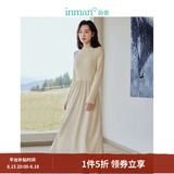 茵曼（INMAN）2025秋冬女装新款灯芯绒连衣裙新品长袖休闲针织礼服中长裙子 淡香杏-18348357H1 M