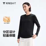 拇指白小T【热力加绒T】加厚长袖T恤秋冬男女保暖打底衫 女款黑色 S