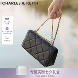 CHARLES&KEITH质感菱格链条小方钱包女包包女包生日七夕礼物送女友CK6-10680924 Black黑色 XS