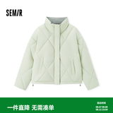 森马（Semir）棉服女冬季菱形格宽松立领抽绳棉衣休闲百搭慵懒气质温柔外套 粉绿40315 2XL 【宽松版，建议拍小一码】