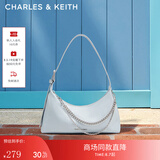 CHARLES&KEITH柔软拉链式褶皱单肩包腋下包包女包生日七夕礼物CK2-40782472 Sea Salt Blue海盐蓝色 S