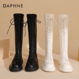 达芙妮（DAPHNE）靴子女长筒靴女骑士靴厚底马丁靴女秋冬款女靴 黑色 35