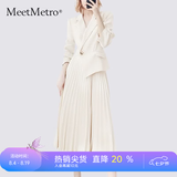 MeetMetro玛依尔西装连衣裙女2026秋季新款质感职业通勤百褶裙 浅杏【现货闪电发】 M