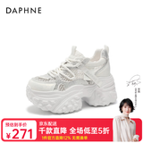 DAPHNE达芙妮水钻网面老爹鞋女2026夏季新款透气厚底增高运动休闲鞋 白色 跟高13cm 37 (235mm)