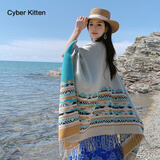 CYBER KITTEN绿色披肩民族风斗篷双面围巾加厚保暖旅游拍照新疆西藏云南披风女 多巴胺绿