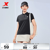 特步（XTEP）冰感polo衫短袖男女夏季商务透气运动半袖休闲男装速干翻领t恤 正黑色-0031（女） S