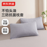 京东京造不怕头油抗菌枕套 10A抗菌A类夹棉隔脏枕头套48x74cm一对装 灰