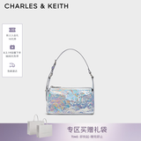 CHARLES&KEITH褶皱手提斜挎小方包腋下包女士生日七夕礼物CK2-80160183 CK2-80160183Prism Silver银色(新色） S