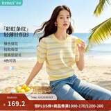 茵曼（INMAN）索罗纳凉感条纹短袖t恤女装轻薄2026夏季新款针织衫上衣 黄色 M