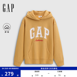 盖璞（GAP）女装春款撞色Logo宽松抓绒套头连帽衫卫衣上衣792499 黄色 M (165/88A) 亚洲尺码