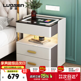 罗森（LUOSEN）智能床头柜三层卧室多功能无线充电储物柜 深灰+白