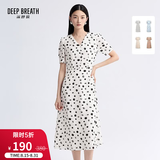 深呼吸DEEP BREATH女装法式V领气质收腰碎花连衣裙A500197 白-黑点 L (4)