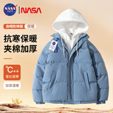 NASA GISS官方潮牌假两件连帽男士棉服棉衣男冬季加厚男生面包服棉袄外套男