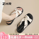ZHR平底凉鞋女夏经典纯色沙滩女鞋一字带百搭鞋子女  AY181 米色 37