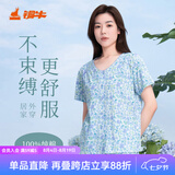 铜牛汗布半袖开襟女衫春夏新花色棉家居半袖开衫短袖衫家居上衣VS264 田园雅境-白-紫 XL 175/100