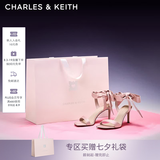 CHARLES&KEITH一字带缎面蝴蝶结绑带高跟凉鞋子女鞋七夕礼物送女友CK1-61720177 粉红色Pink 36