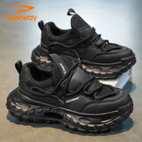 德尔惠（DEERWAY）男鞋子男2025秋季老爹鞋男士复古软底增高网面休闲鞋 黑色 42