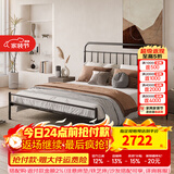 天坛家具 铁艺床现代家具组合主卧室双人钢木床 现代简约卧室套餐家具 黑色床+7cm棕垫 1.8*2.0m单床头