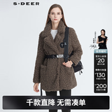 sdeer圣迪奥冬季女装休闲翻立领修身涤纶收腰单排扣修身字母通勤长袖外套 深棕红/09 L 170