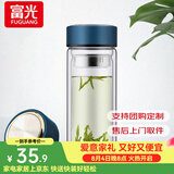 富光双层玻璃杯水杯男女车载家用高硼硅玻璃杯泡茶杯带茶隔玻璃杯子 蓝色 500ml 双层玻璃直杯