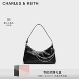CHARLES&KEITH柔软拉链式褶皱单肩包腋下包包女包生日礼物送女友CK2-40782472
