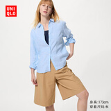 优衣库法国麻衬衫/长袖女装衬衣26春夏新款483868 61 水蓝色 L