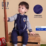 盖璞婴儿秋季款小熊logo抓绒插肩袖连体衣儿童装爬服643422
