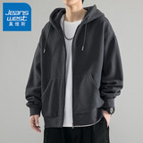 真维斯（Jeanswest）秋冬季开衫连帽卫衣男士冬季外套休闲百搭宽松加绒加厚夹克打底衫 深灰色 【常规】 2XL 【建议185-210斤】