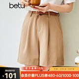betu百图女装ins风简约卡其色阔腿裤高腰短裤2105T61 卡其 XS