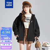 唐狮（TonLion）2026春季新款针织外套女休闲卫衣开衫连帽上衣 无绒款黑色/二批 M