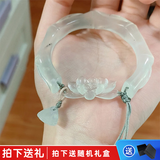 欧阳先生新中式白月光冰透莲花小众手镯清冷感仿岫玉手饰 竹节莲花手镯 A22-302