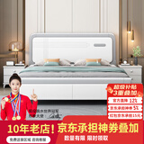 德满居 床 实木床 床现代简约 双人床白色北欧主卧轻奢全实木床婚床 静音床+天鹅绒床垫（足10cm)+1柜 1.8米*2.0米框架款