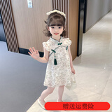 蓓馨贝（Beixinbei）女童装连衣裙夏款女宝宝衣服洋气中国风裙子小女孩流苏碎花旗袍裙 浅绿色连衣裙 90 建议1岁左右