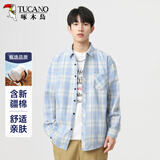 啄木鸟（TUCANO）长袖衬衫男士日系复古翻领格子衬衣宽松休闲百搭痞帅上衣服外套男
