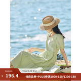 茵曼（INMAN）七七同款连衣裙2026夏女装新款田园纯棉提花方领A字泡泡袖蛋糕裙 淡绿色 74.6%粘纤 25.4%棉  M