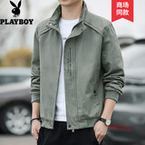 花花公子（PLAYBOY）外套男春秋季新款商务休闲夹克工装免烫抗皱茄克衫上衣男军绿XL