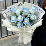 莱一刻鲜花速递玫瑰花束礼盒表白送女友老婆生日礼物全国同城配送 11朵碎冰蓝玫瑰花束