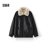 森马（Semir）外套女冬季PU仿皮仿羊羔毛oversize酷飒风机车风夹克101725108005