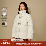 茵曼2026冬季女装新款羊羔毛领牛角扣厚羽绒服保暖短款面包服外套 浅米杏 S 158-162cm/100-110斤
