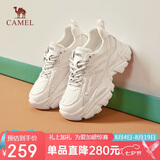 骆驼（CAMEL）老爹鞋女潮酷网布皮面拼接双系带厚底休闲鞋 L24S283079 米白 35