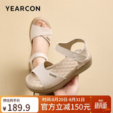 意尔康女鞋一字带露趾凉鞋牛皮通勤百搭休闲妈妈凉鞋 27586W 米白 40
