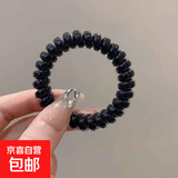 新款发绳女扎头简约气质无痕电话线发圈高弹力耐用头绳高马尾 黑色1个【特惠装】
